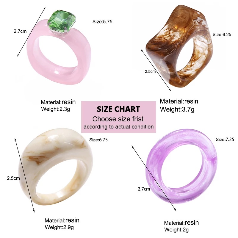 Cincin Berlian Resin Transparan Warna-Warni Permen Gaya Korea Untuk Wanita