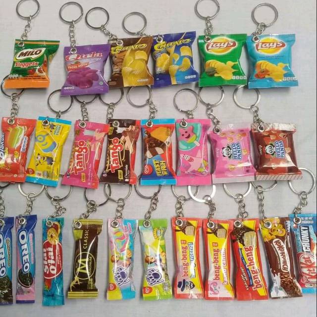Gantungan kunci miniatur snack random Makanan Lucu Unik Gantungan Kunci Motor Mobil Pintu Rumah Kela