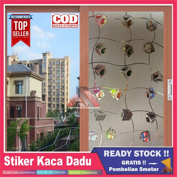 NEW MOTIF Stiker kaca Jendela Motif Kotak Kubus Dadu Sticker Kaca Gliter Jendela Rumah