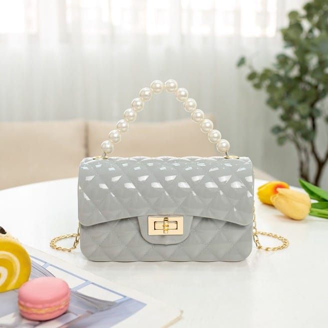 TAS JELLY GLOSSY MUTIARA SIZE 18 CM RANTAI PASIR | TAS JELLY GLOSSY MUTIARA | TAS FASHION WANITA