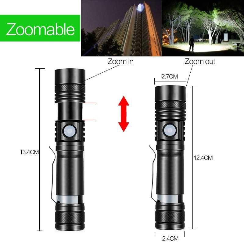 Pocketman Senter LED USB Rechargeable XML-T6 6200 Lumens 10W - P15 [Hitam]