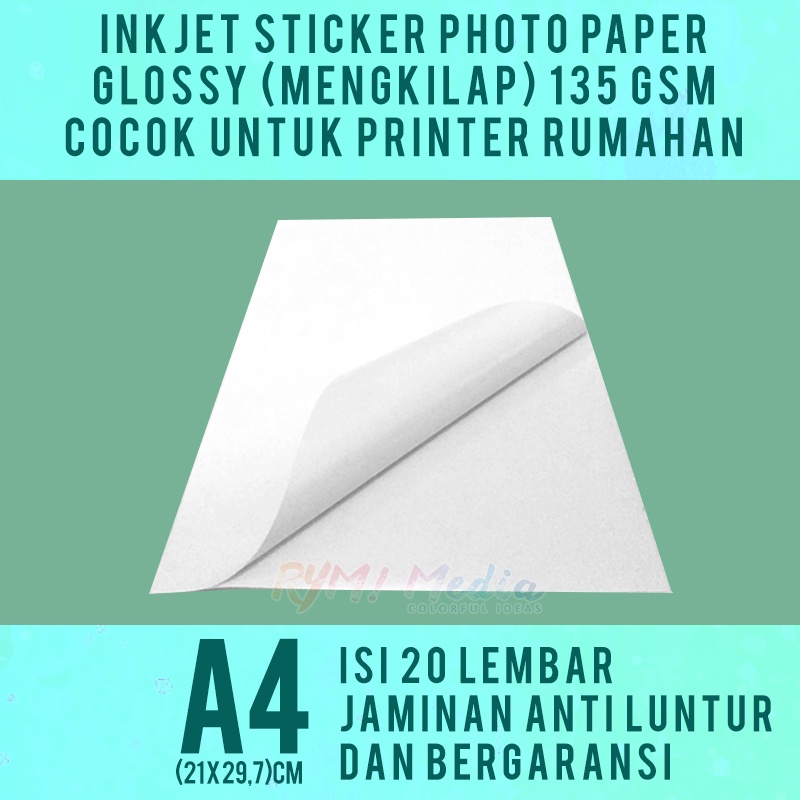 

INKJET STICKER Glossy A4 isi 20 / Kertas Stiker Foto Mengkilap 135gsm