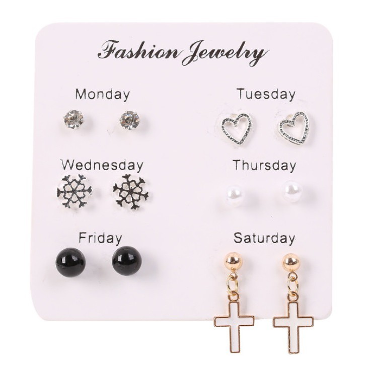 6 Pasang Anting Set Tindik Tusuk untuk 1 Minggu Korea Fashion Earrings Pria Wanita Stud Korean style