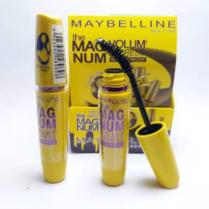 [ PERBOX ) MASCARA MAYBELLINE MAGNUM VOLUM  ISI 12 PC WATERPROOF / MASCARA  MAGNUM MAYBELINE KUNING