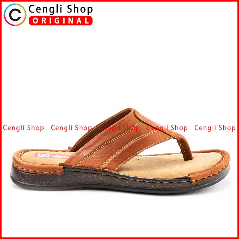 SANDAL CASUAL JIM JOKER PRIA ORIGINAL JEPIT KULIT BRANDED COKLAT JJ10