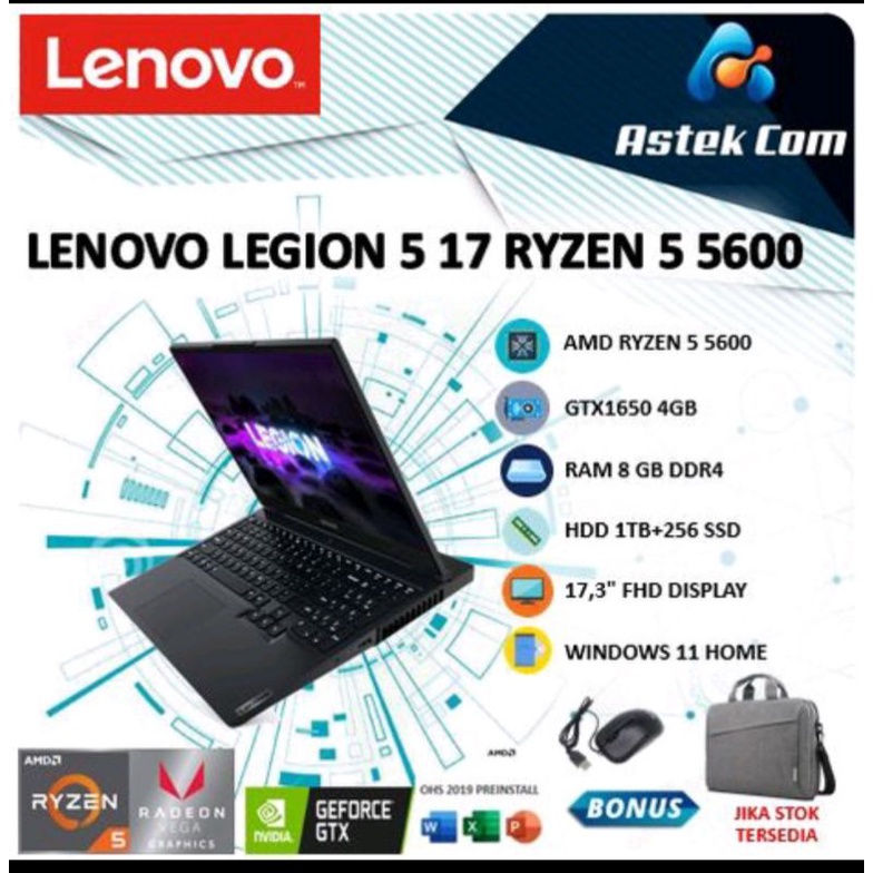 LENOVO LEGION 5 17 RYZEN 5 5800 8GB 1TB+ 256SSD GTX1650 4GB W11 17.3FHD