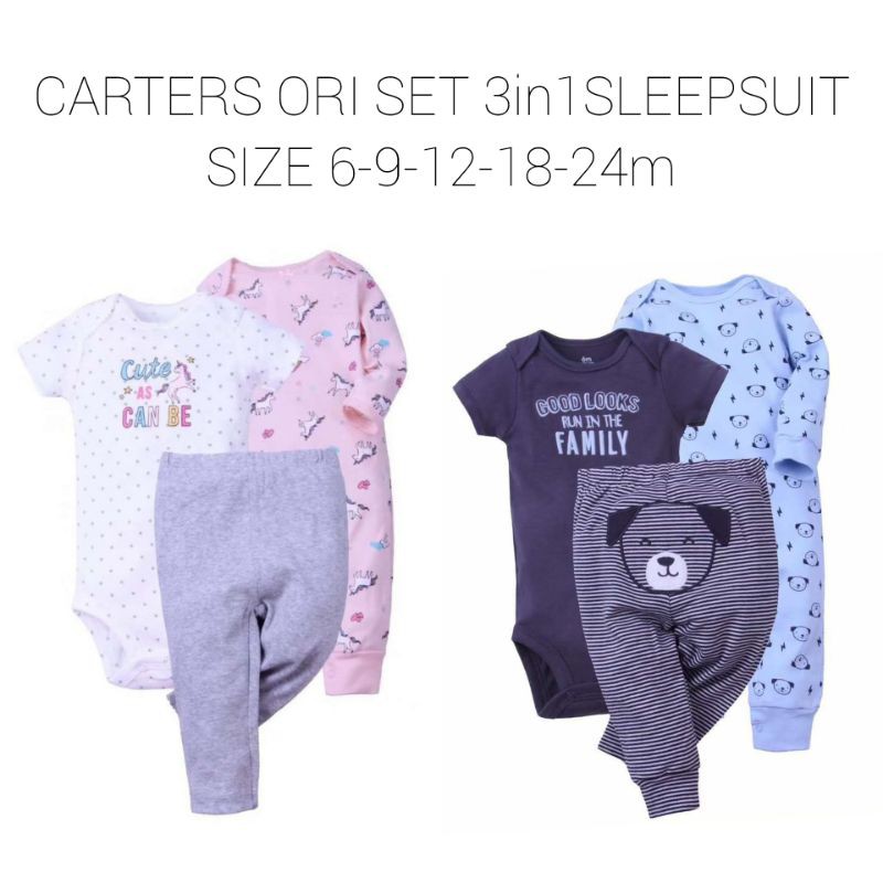 Carters Carter Original Set 3in1 Sleepsuit Jumper Long Pants / Setelan Baju Bayi Carter's Ori