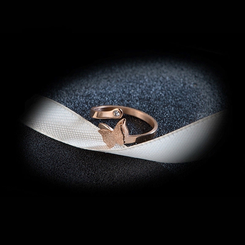 Ring Titanium Steel Motif Butterfly Rose Gold Color Frosted For Couple/men/women