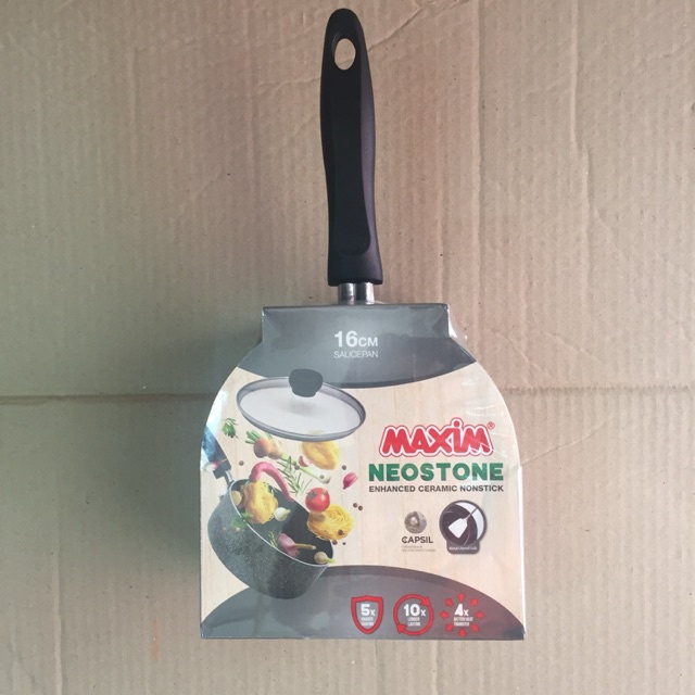 Saucepan 16cm NEOSTONE Maxim Panci Lapis +TUTUP KACA Keramik Anti Lengket