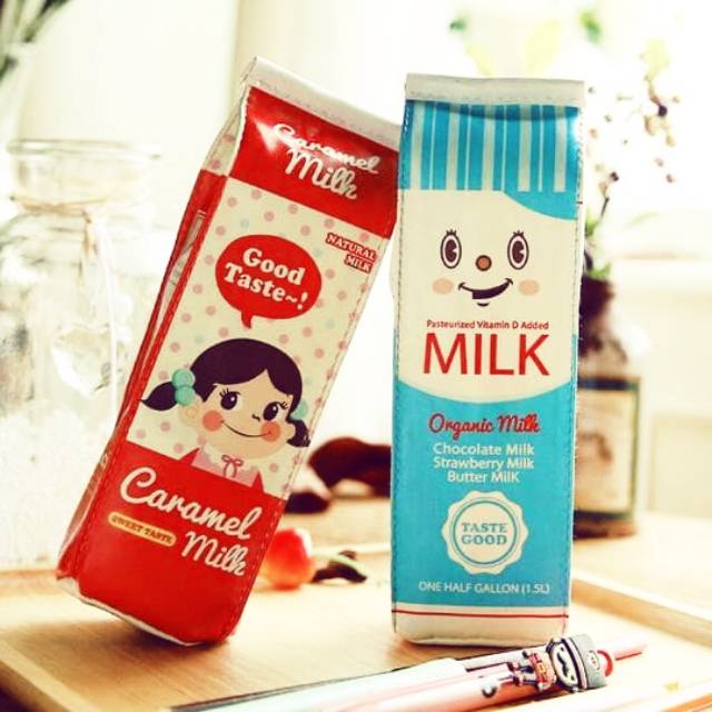 

KOTAK PENSIL UNIK Bentuk Kotak Susu / milk tempat alat tulis tempat pensil - Merah