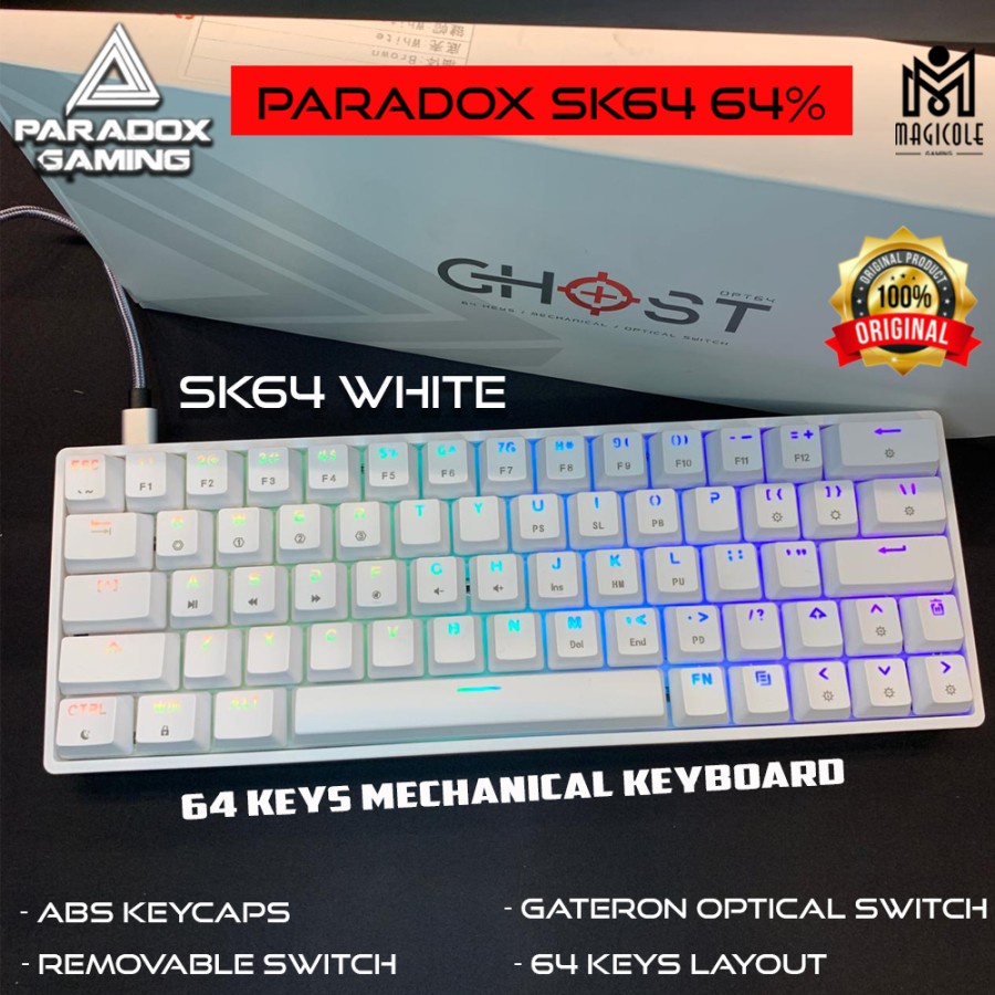 Paradox Gaming OPT64 / SK64 White Optical Mechanical Gaming Keyboard