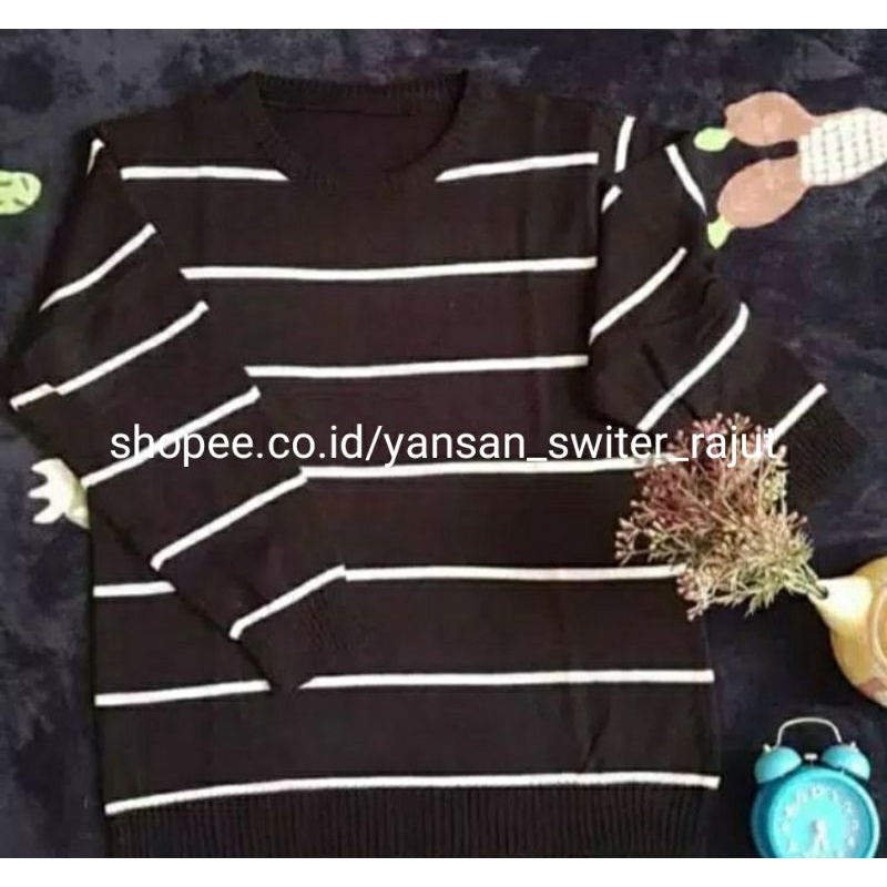 Yansan switer rajut / Bareska Outer knit / sweater oblong polet strip / Sweater rajut model terbaru