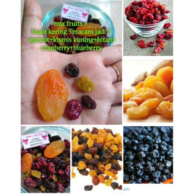 mixfruits Driedfruit 100gr 200gr buah kering dryfruit manisan campuran almond super food buah kismis raisin cranberries apricot blueberry