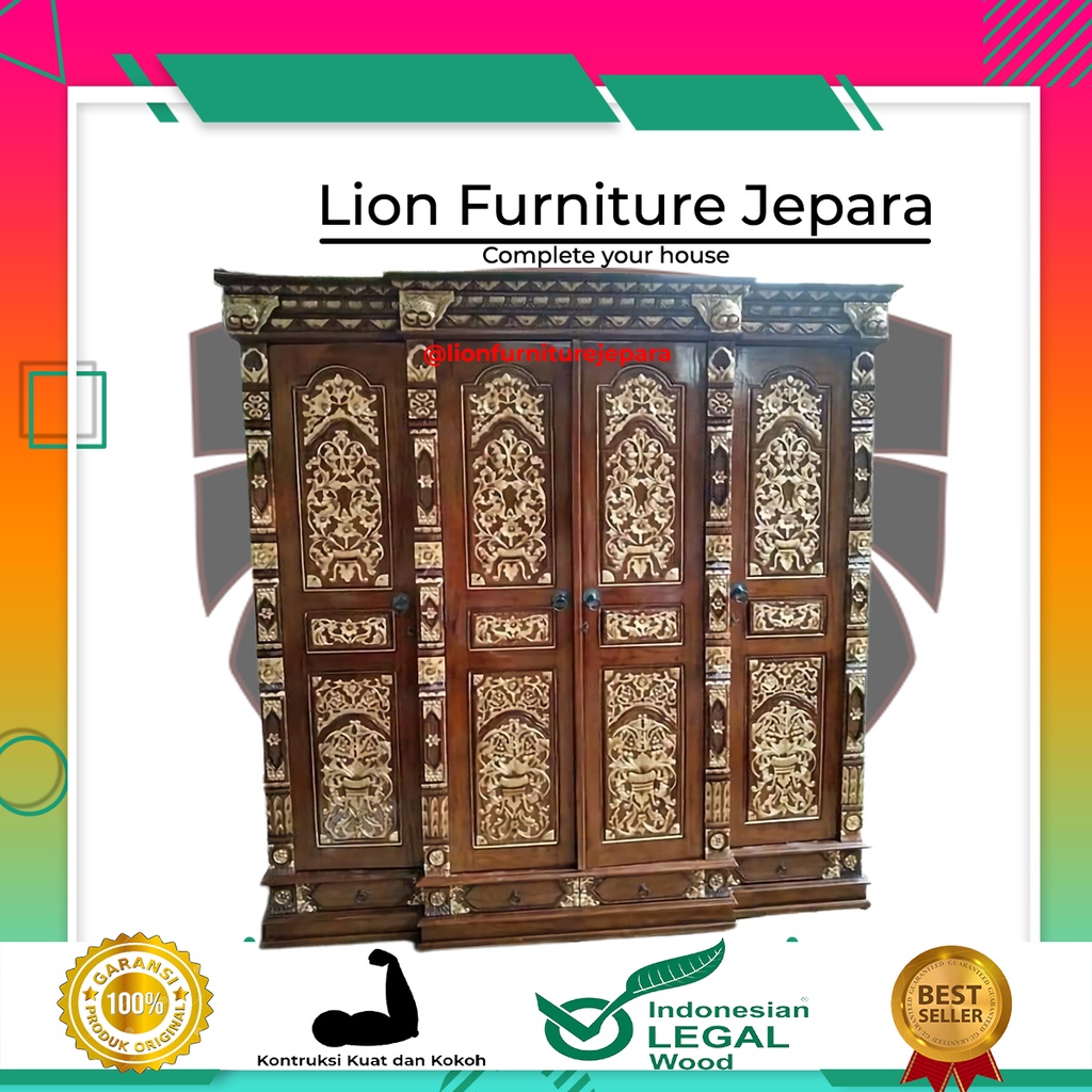 Lemari Pakaian Kayu Jati/Lemari Pakaian Pintu 4/Lemari Pakaian Gebyok Jati