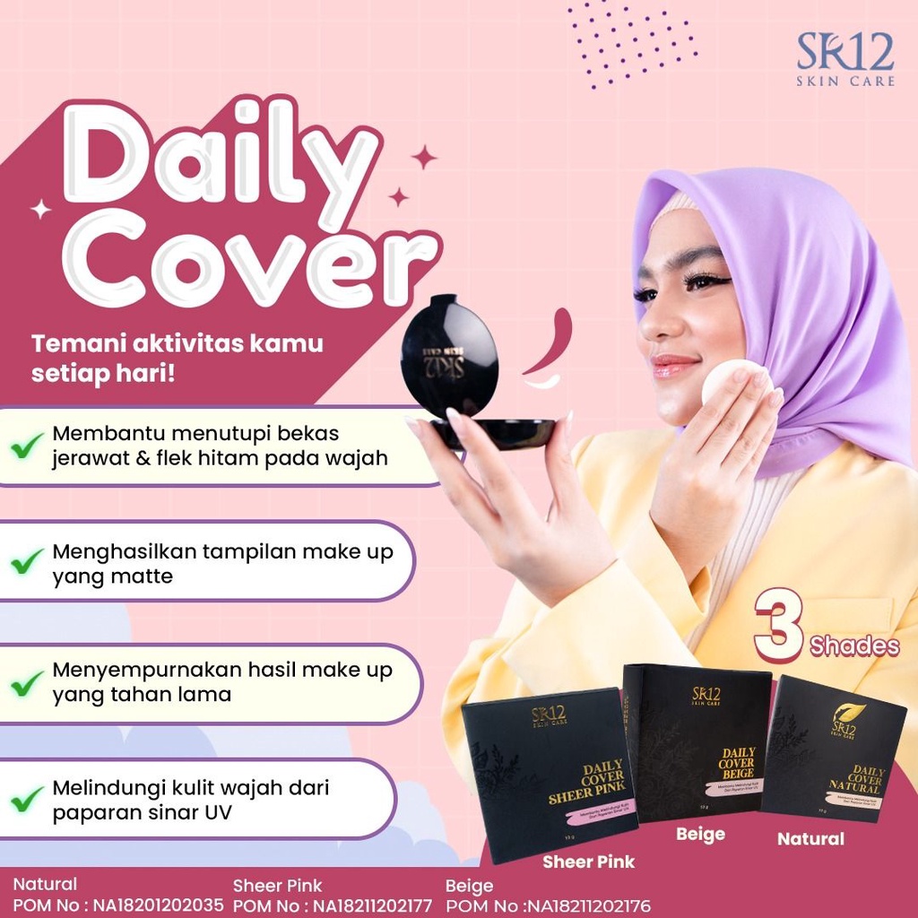 Daily Cover Beige SR12 Bedak Padat Pelindung Wajah Dari Sinar Matahari Compact Powder Anti Luntur Tahan Lama