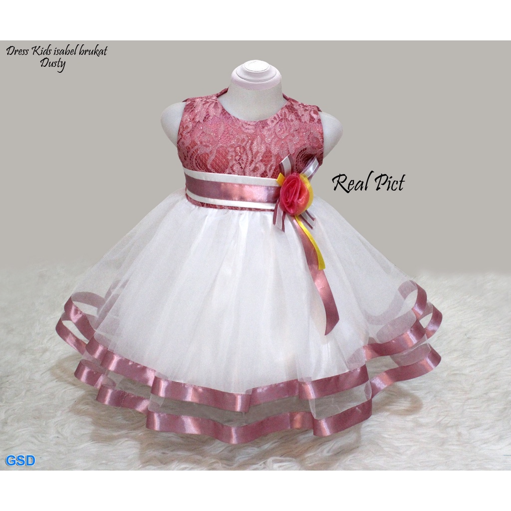 Dress Kids isabel Brukat/Atasan Anak perempuan/ Baju Pesta Anak 5-6 tahun/Gaun Ultah