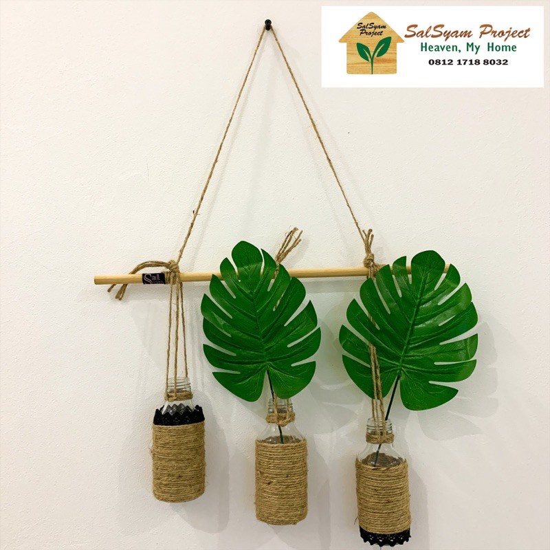 Vas Kaca Unik Cantik Gantung 3 Botol Dekorasi Rustik Bunga Rambat Tanaman Air Murah