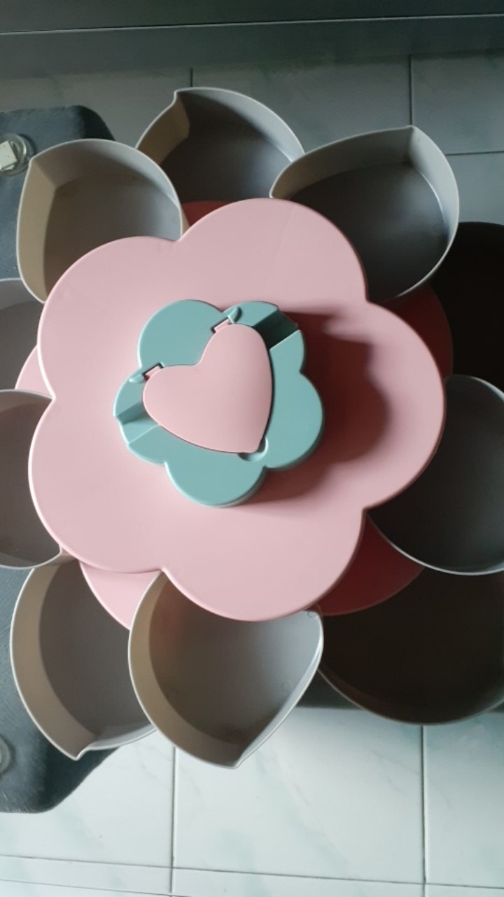 Toples Bunga Putar / Candy Gift Box Tempat Kue,snack,candy Unik 2 Susun Toples Kue Lebaran - Pink