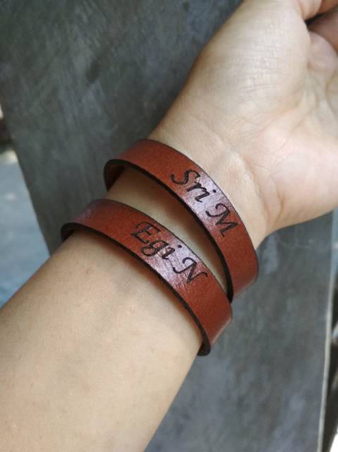 Gelang kulit asli custom ukir nama premium