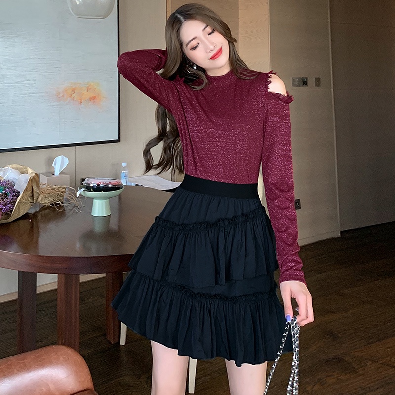 【Rozen】Pleated  Patchwork Irregular Tiered Mini Skirt  7341