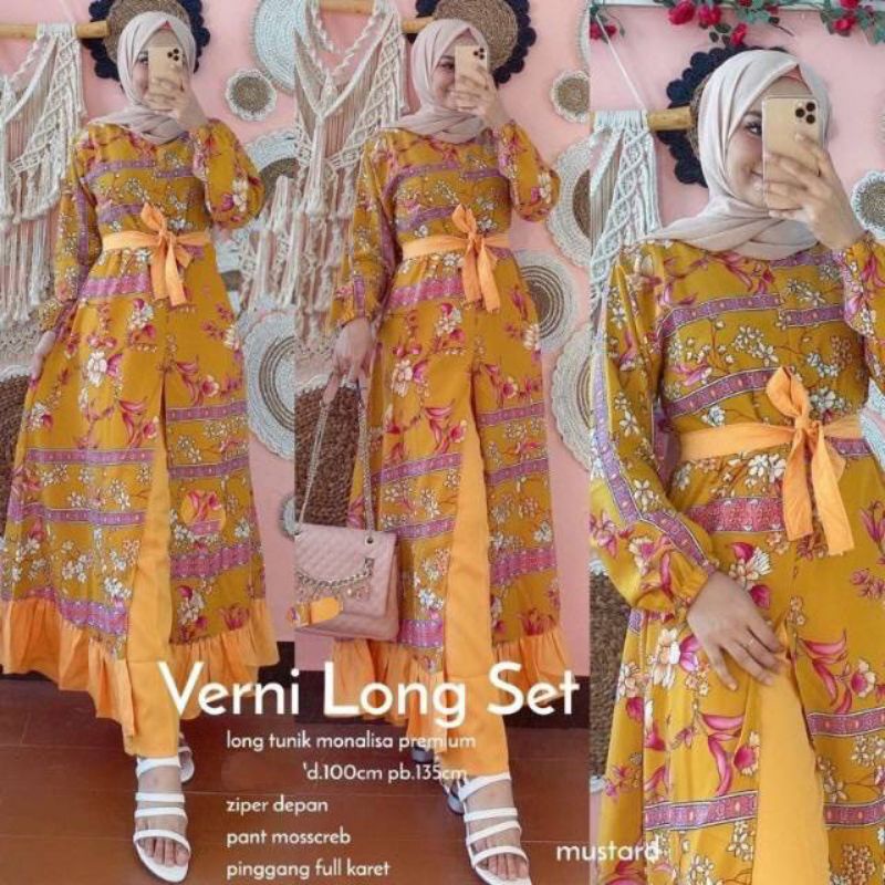 VERNI LONGSET // SET GAMIS CELANA ORIGINAL // LONG TUNIK WANITA MUSLIMAH