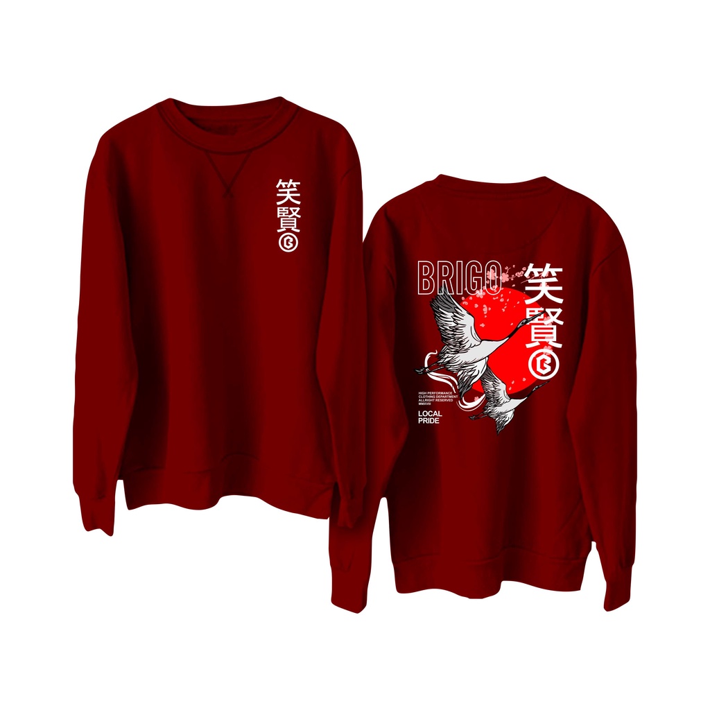 BRIGO Basic Sweatshirt  japan bird II Sweater Crewneck BRIGO japan bird Sablon DTF Fleece Cotton M-XXL (Pria &amp; Wanita) Free stiker&amp;Gantungan Kunci