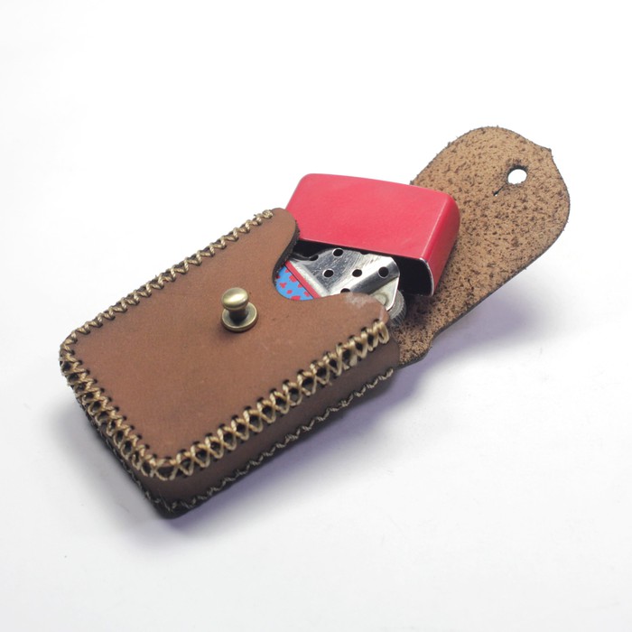 sarung zippo kulit asli anyam - zippo lighter case -tan - PHAC439