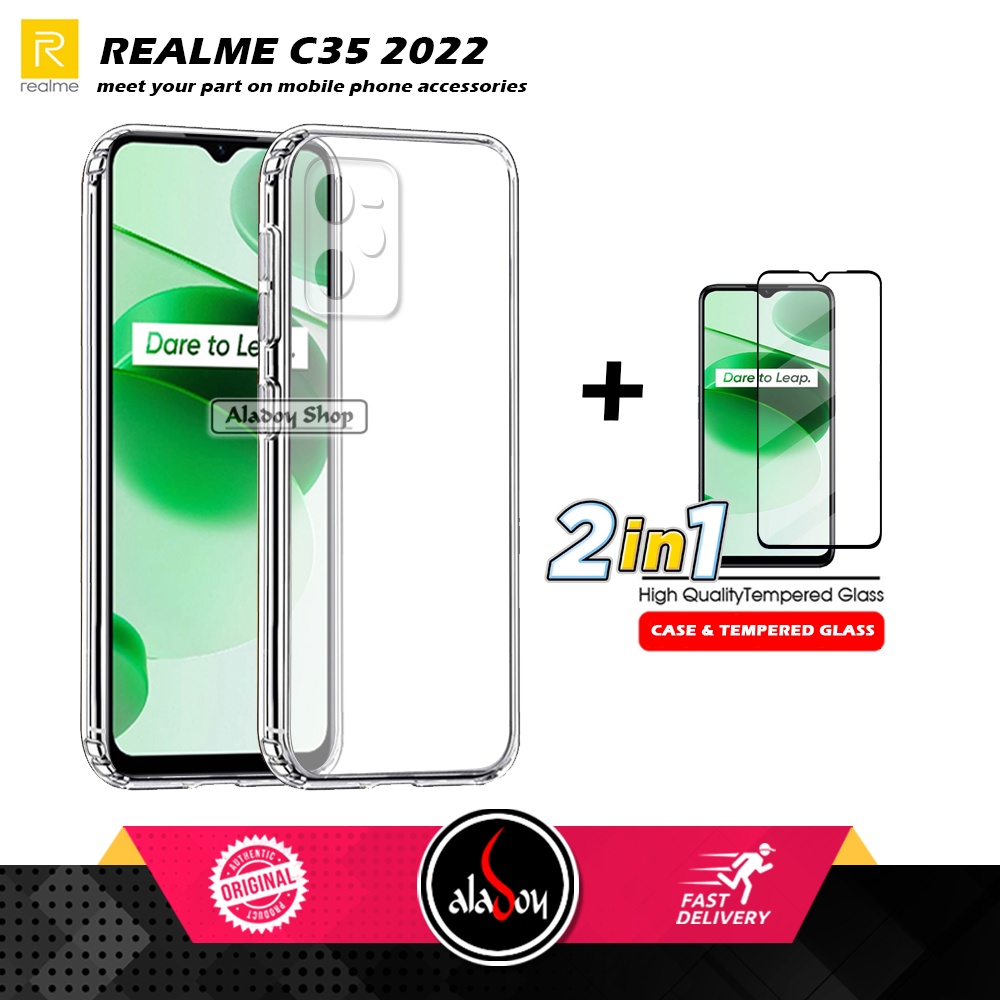 Casing Realme C35 New Case Ultrathin Premium  Softcase Clear HD + Tempered Glass Full Cover