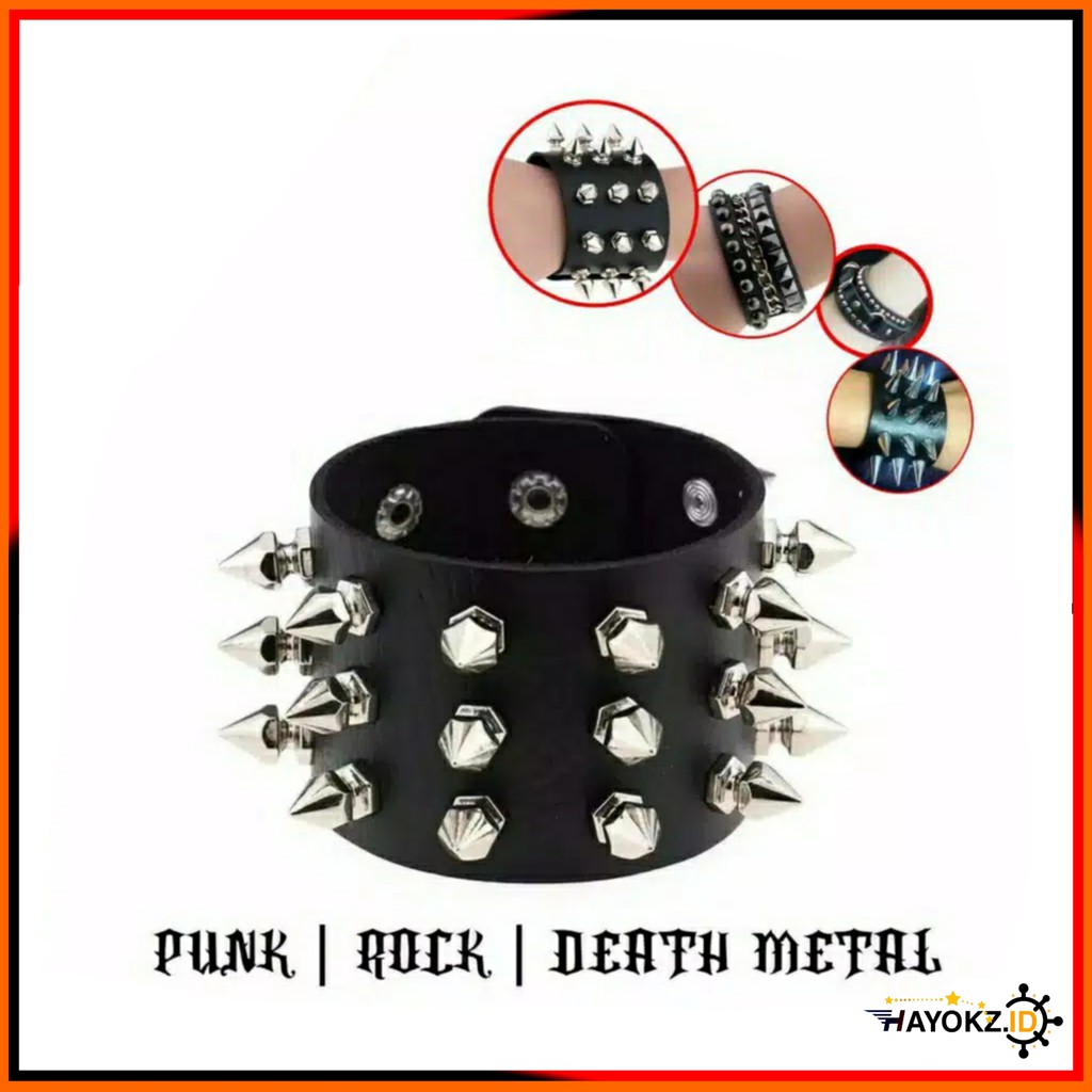 Gelang Anak Punk Rock Kulit Berduri Black Metal Rocker