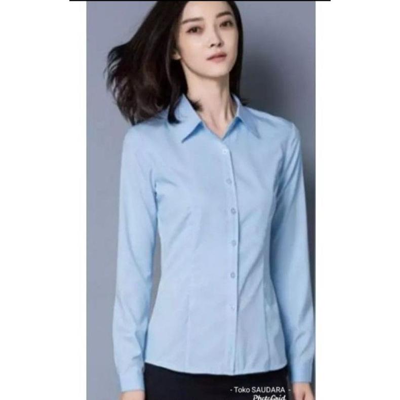 Kemeja Biru Wanita Polos ,Kemeja Pabrik Wanita,Blous Wanita, Kemeja Biru Telur Asin,Kemeja Putih