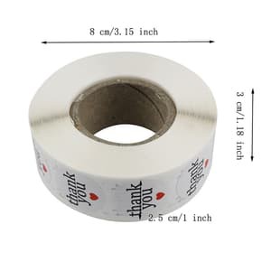 Paper Tags Sticker - 2,5cm White Round Red Heart &quot;Thank You&quot; Sticker (10 Pcs)