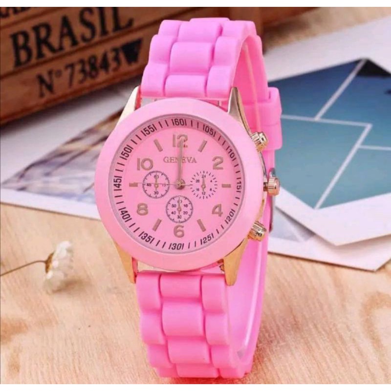 Jam Tangan GENEVA Wanita Pria COUPLE Analog Fashion-Pink