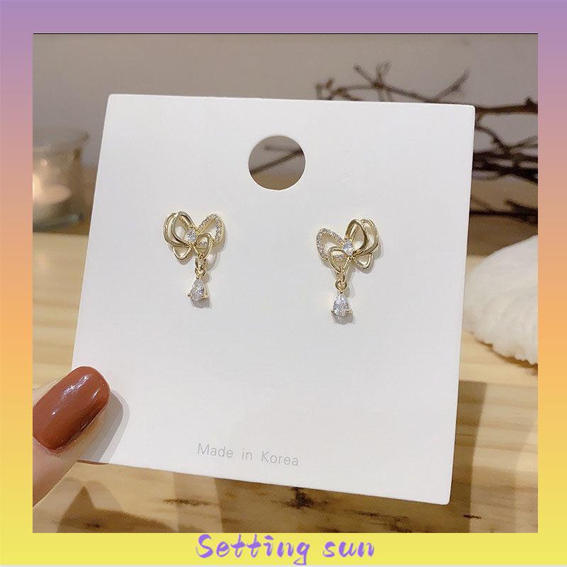 Gaya Korea Kupu-kupu Mutiara Kristal Anting-Anting Fashion Sederhana Anting Busur Elegan Perhiasan Aksesoris TN