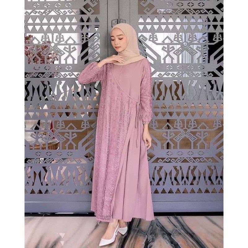 GAMIS BRUKAT MUTIARA RINIA KOMBINASI MOSCREPE / Gamis brokat busui/bumil muslimah GAMIS SWAN TERBARU UKURAN SIZE M L XL XXL JUMBO