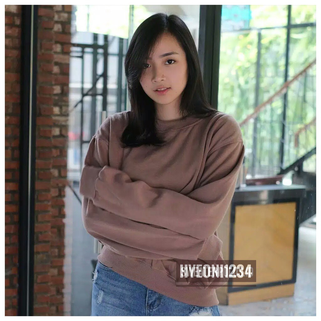 HYEONI JAKET BASIC SWEATER COKLAT MOCCA WANITA M - XXL POLOS { UNISEX }