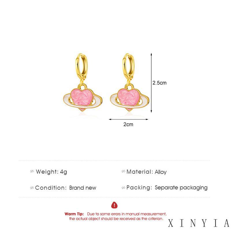 Xia.id Anting Tusuk Gantung Bentuk Hati Warna Pink Untuk Wanita