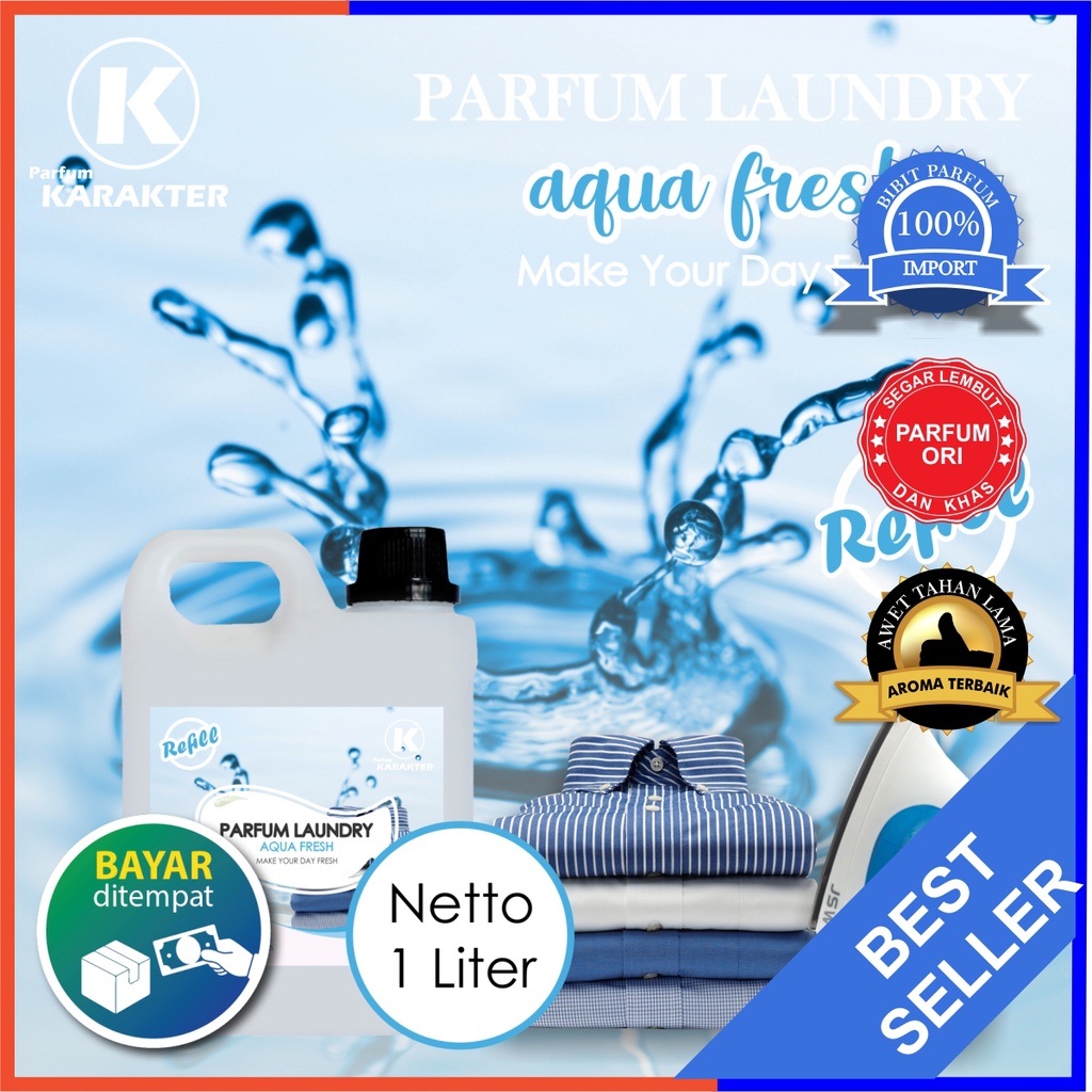 Parfum Laundry Aqua Fresh 1 Liter | Pewangi Laundry Pakaian Harum Wangi Tahan Lama | Bisa Cod | Terlaris