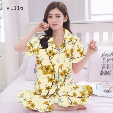 hokyfashion PIYAMA CP SAKURA TULIP JEPANG FIT TO XL-GOLD