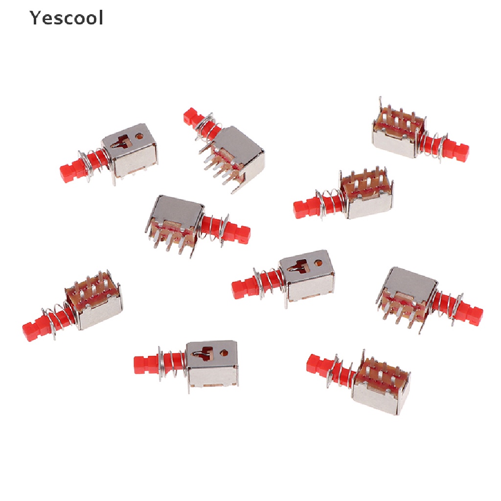 Yescool 10Pcs Kunci Saklar power A03 PS-22F03 6pin self-locking Warna Merah