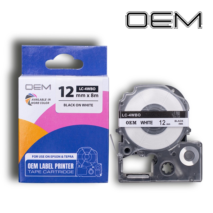 LABEL TAPE 12mm x 8m FOR USE ON EPSON LABELWORKS (OEM)