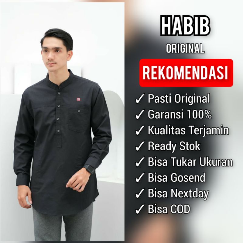 HABIB MUSLIM KURTA ORIGINAL Koko kurta baju muslim pria lengan panjang warna hitam seri art HMTP06