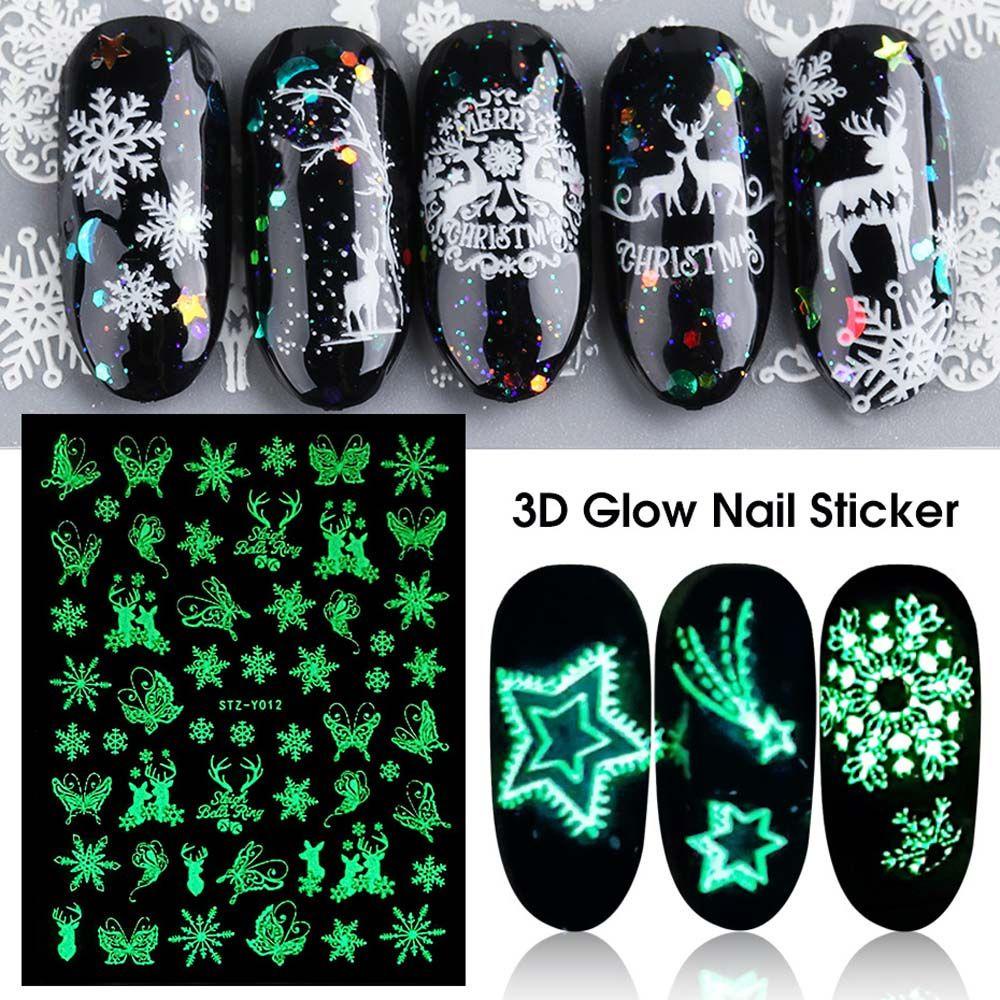 Agustina Christmas Nail Art Winter Glowing Decals Snowflake Pohon Natal Mermaid DIY Dekorasi Kuku