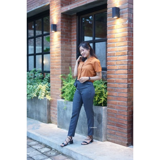 GOODETHICS - Dark Grey | Celana Formal Wanita | Celana Bahan slimfit