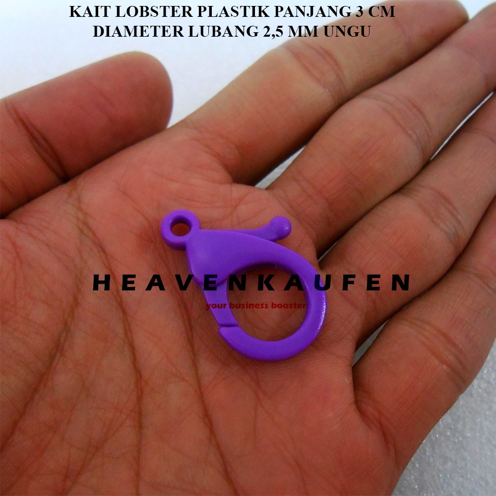 Kokot Udang / Kait Lobster Plastik Panjang 3 cm Diameter Lubang Tali 2,5 mm Warna Ungu