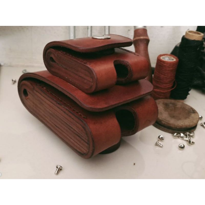 Tempat Rokok Kulit Asli Plus Tempat Zippo Design Terbaru Jahit tangan HandMade