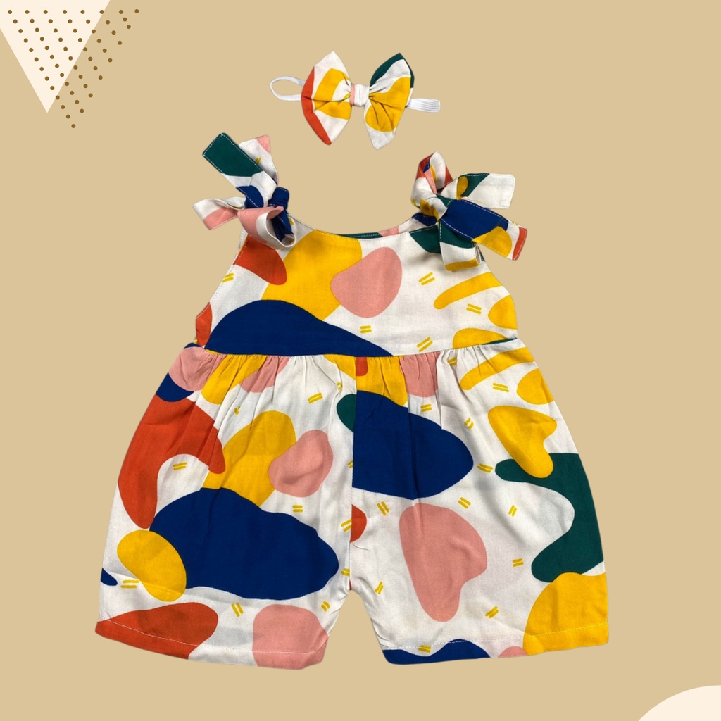 6-18 BLN JUMPSUIT BAYI TALI CHIKA BAJU BAYI PREREMPUAN FREE HEADBAND by BAJUANAKKANAYA-Cream abs shape