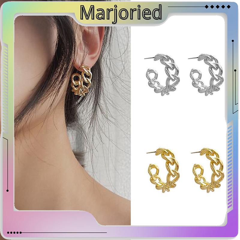 Anting Stud Model Rantai Rongga Bahan Logam Gaya Retro-MJD