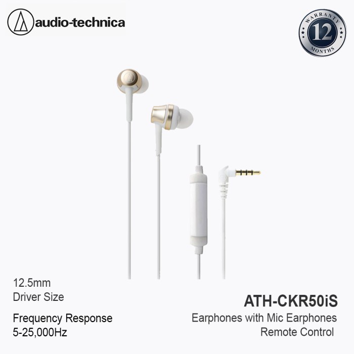 DnS_Home -    Audio-Technica ATH-CKR50iS Earphones with Mic Earphones Champagne Gold