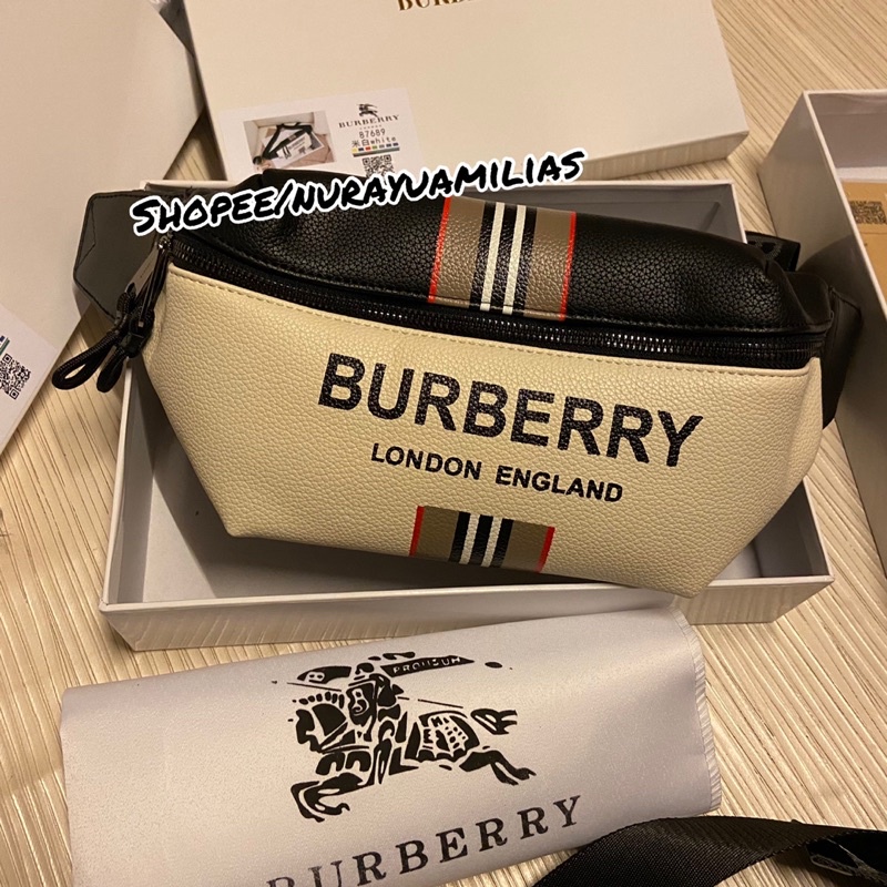 Waistbag Burberry London import premium waist bag pria branded tas selempang wanita import