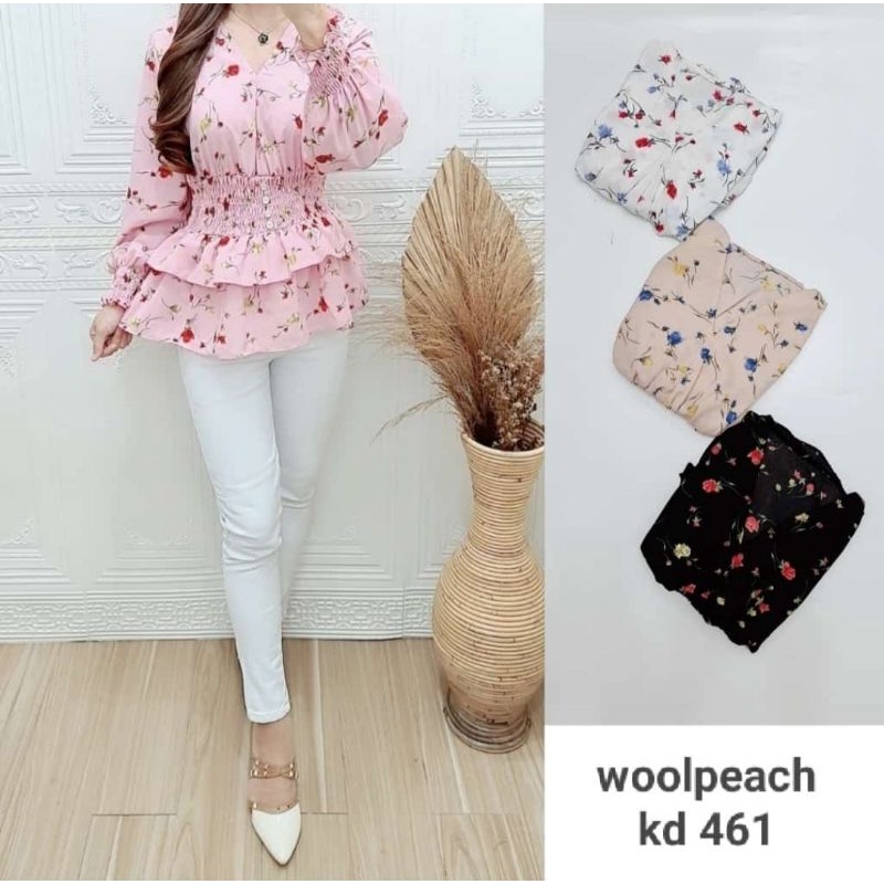 promo fhasion wanita-atasan blouse smoke bunga rempel slimfit premium import/termurah/terbaru
